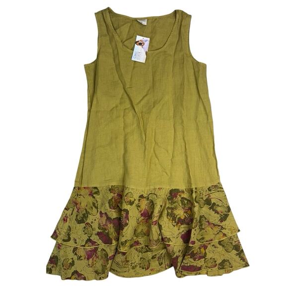 CLICK by Color Me Cotton NWT 100% Linen Dress Sleeveless Olive Green Size Large - Picture 1 of 8
